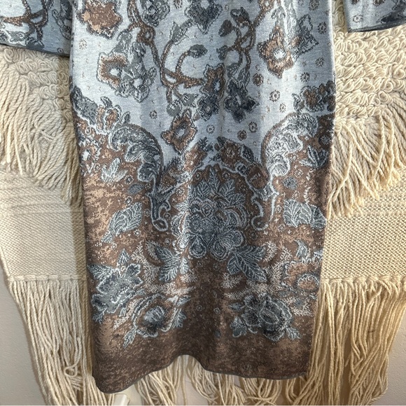 PERUVIAN CONNECTION blue and brown paisley pima cotton midi sweater dress S - Picture 9 of 9
